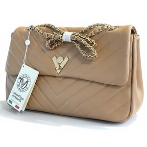 NWT VALENTINO ORLANDI Quilted Camel Shoulder Bag w/Chain Strap & TROLLEY SLEEVE